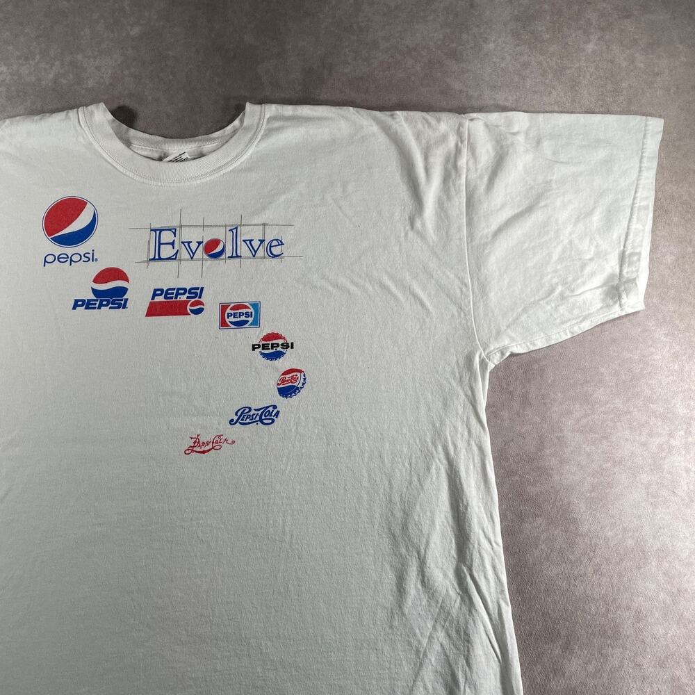 90s Vintage Pepsi Cola Evolve Logo History Graphic T-Shirt White Men's Size 2XL